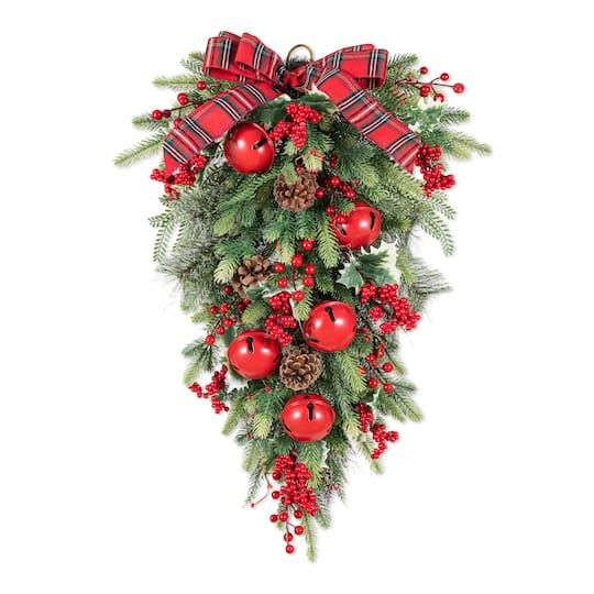 Glitzhome 28"H Christmas Bell Pinecone & Berry Bow Teardrop - Pattern/Print